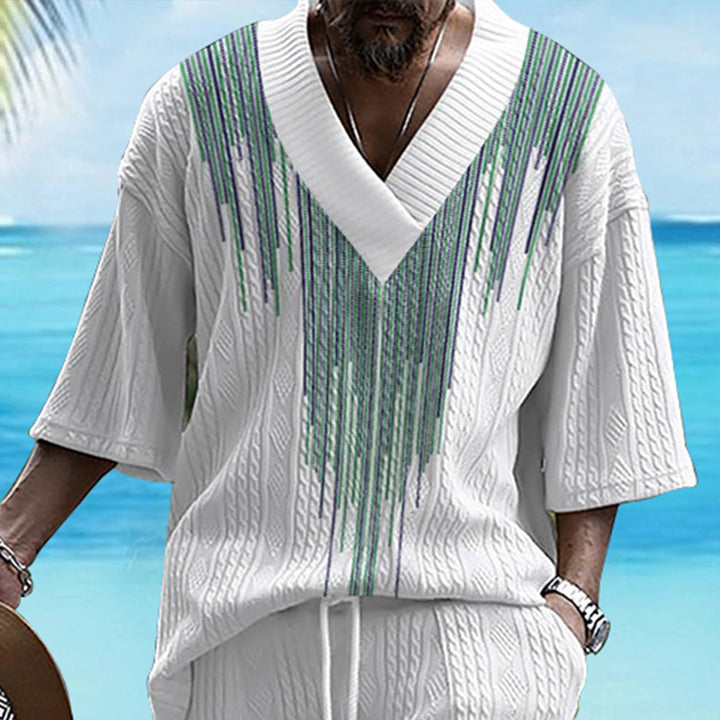 Herren lässiges Strickshirt mit modernem V-Ausschnitt und grafischem Muster Echoarchiv