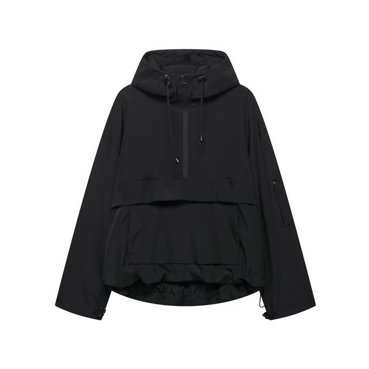 Femme Leichte Kapuzen-Utility-Jacke mit Verstellbaren Kordeln Echoarchiv