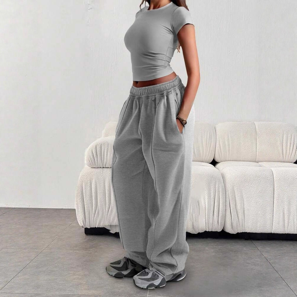 Damen nan enges Cropshirt und weite High-Waist Jogginghosen-Set Echo Archiv