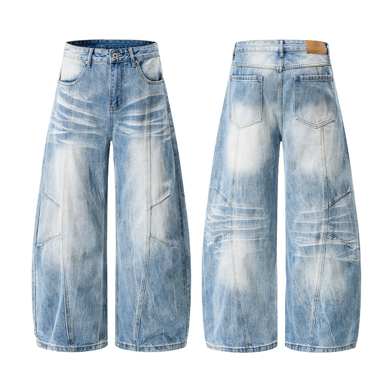 Unisex Extravagante weite Denim-Palazzohose mit tiefem Schritt und markanten Paneilnähten Echo Archiv