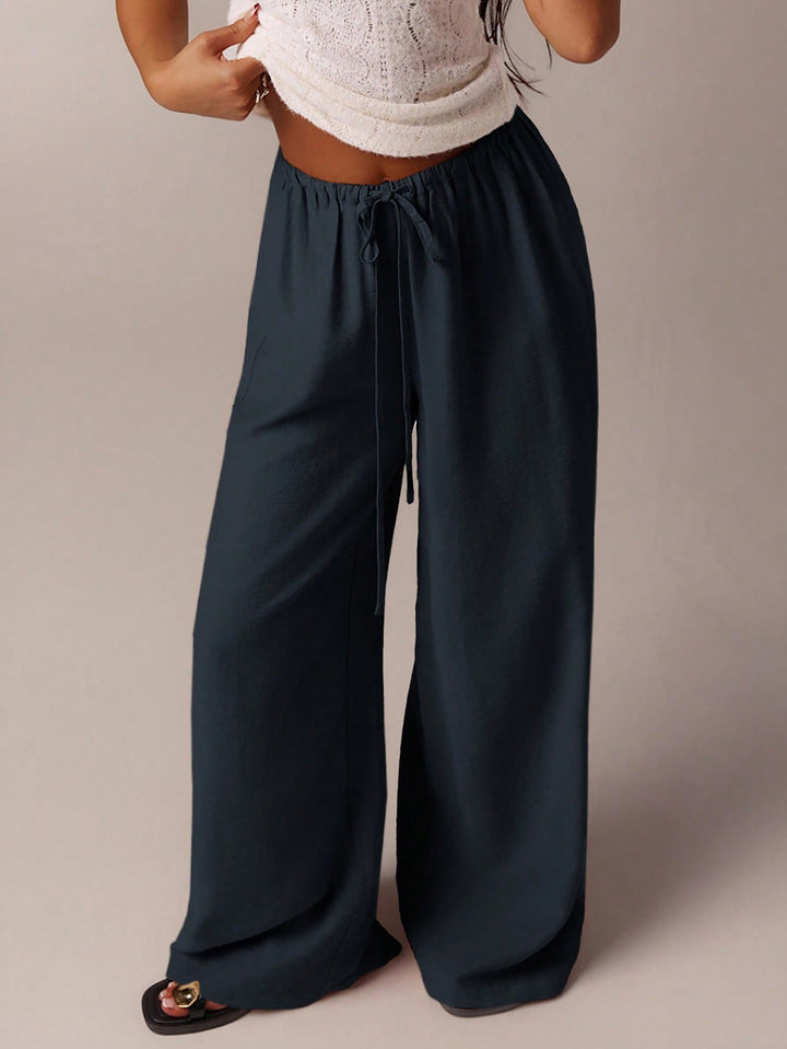 Damen Weite Leinenoptik-Hose mit hohem Elastikbund und Kordelzug Echo Archiv