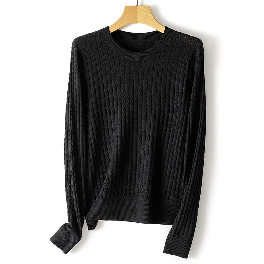 Damen Feiner Zopfstrick-Pullover mit Rundhalsausschnitt und gerippten Abschlüssen Echoarchiv