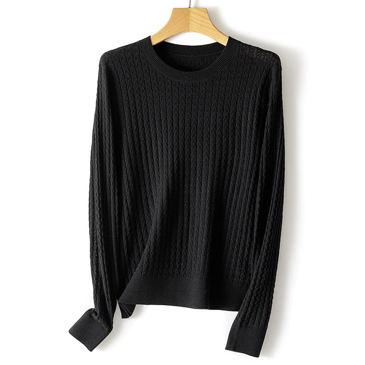 Damen Feiner Zopfstrick-Pullover mit Rundhalsausschnitt und gerippten Abschlüssen Echoarchiv
