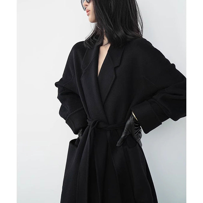 Damen Eleganter Wickelmantel mit Taillengürtel Echoarchiv