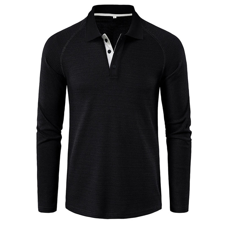 Herren Sportliches Langarm-Poloshirt mit Struktur Echoarchiv