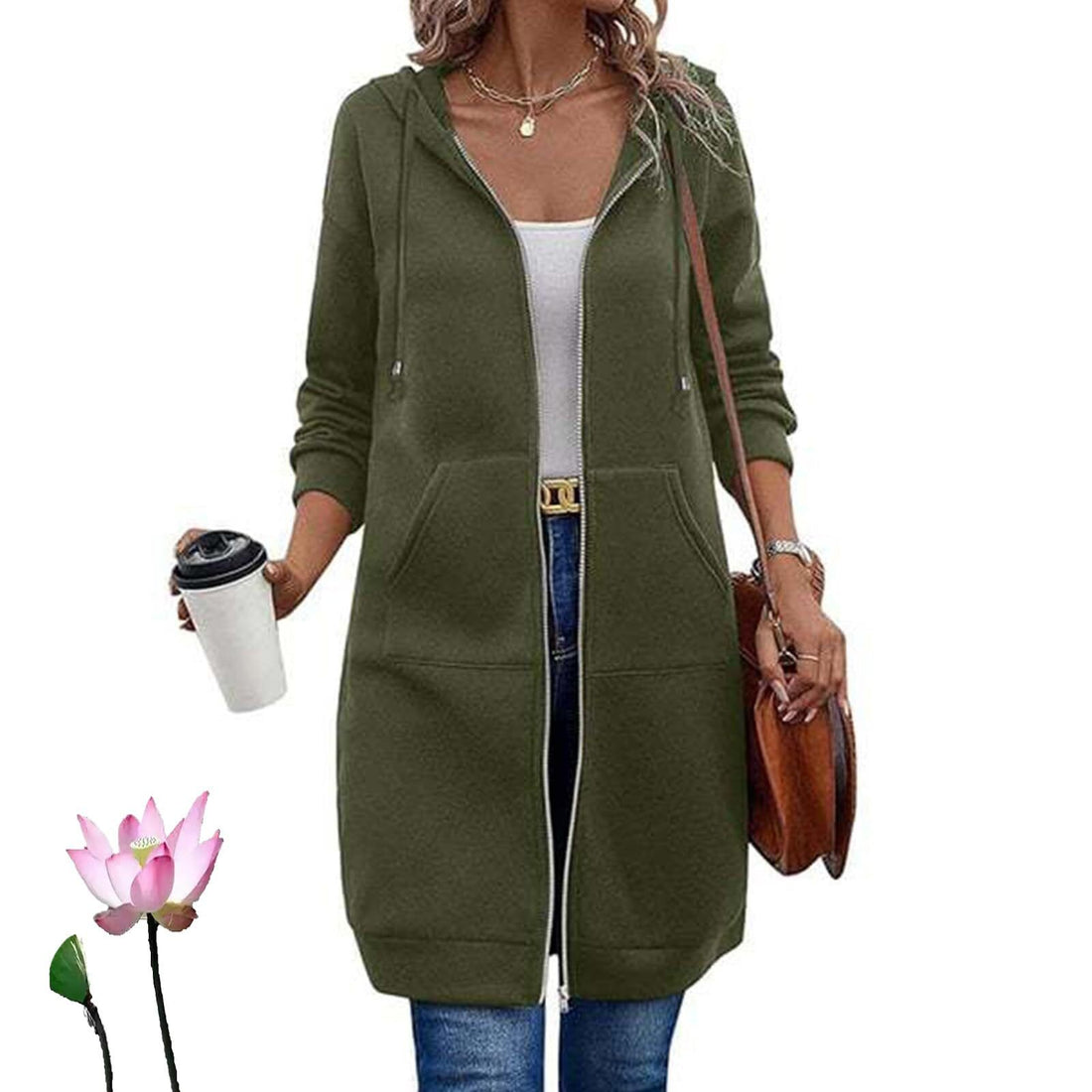 Damen Langer Kapuzenmantel mit Taschen – Montévia