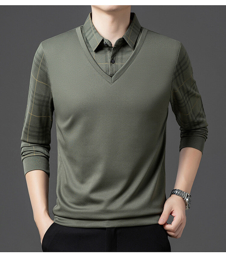 Herren eleganter V-Pullover mit strukturierten Ärmeln Echoarchiv