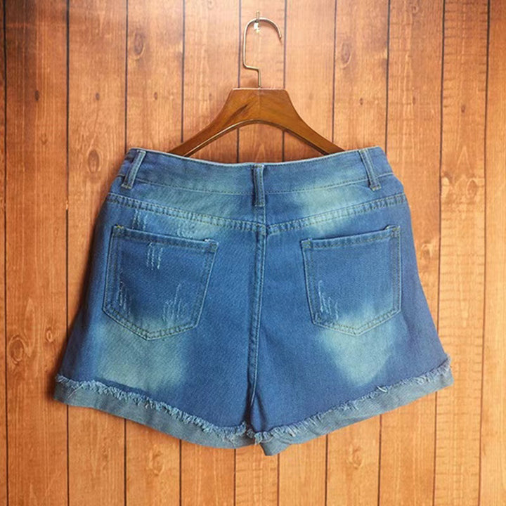 Damen Modische Destroyed Denim-Shorts mit kreativen Aufnähern Echo Archiv