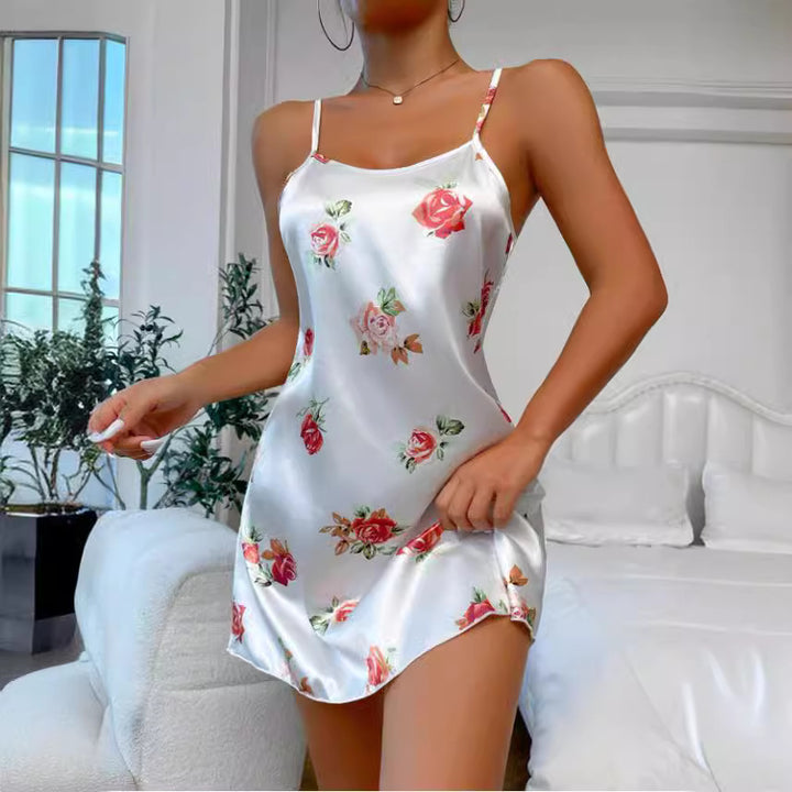 Damen Satin-Nachtkleid mit floralem Design und Spaghettiträgern Echo Archiv