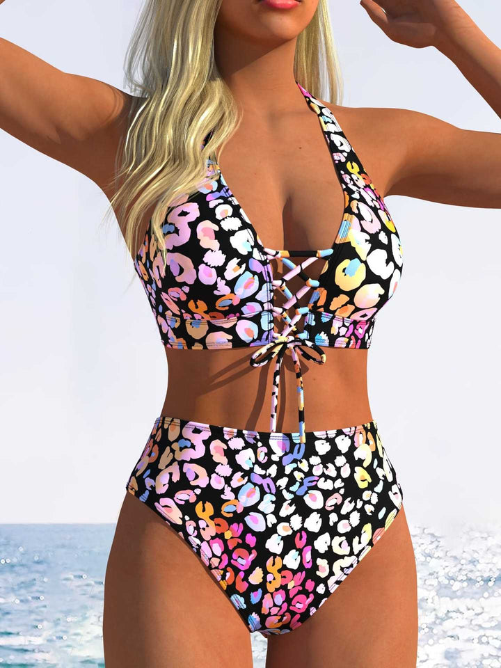 Damen Bikini-Set mit hoch tailliertem Schnitt und verspieltem Schnürdetail Echo Archiv