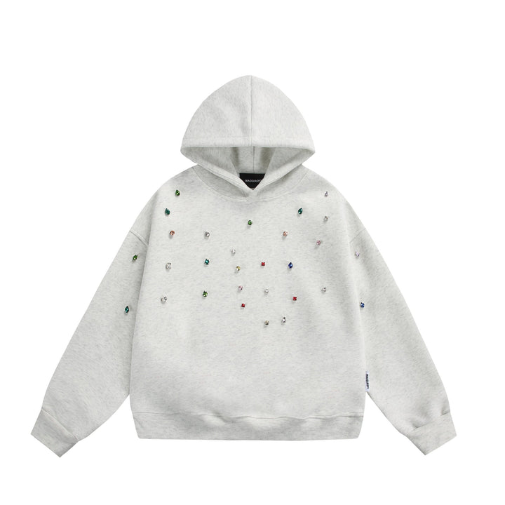 Damen Oversize-Kapuzenpullover mit Strassapplikationen und Relaxed-Schnitt Echoarchiv