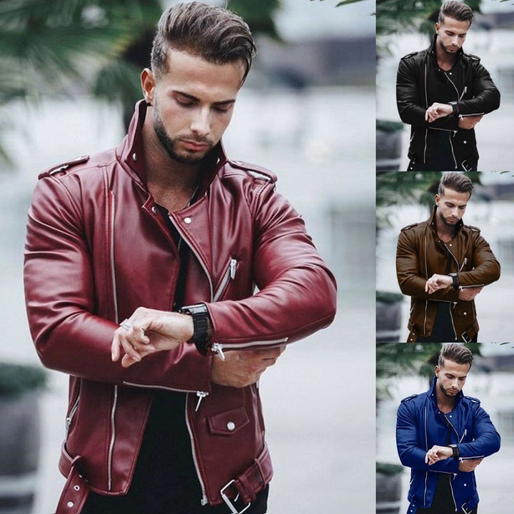 Herren nan stylische Bikerjacke aus Kunstleder mit asymmetrischem Reißverschluss und tailliertem Schnitt Echo Archiv