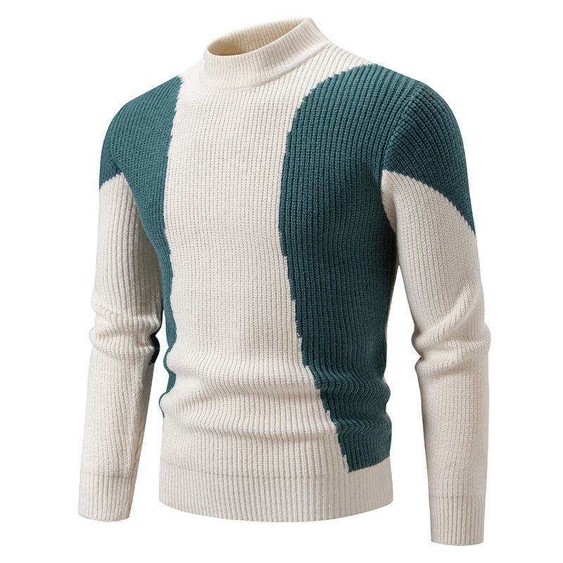 Herren nan gerippter Feinstrickpullover mit Stehkragen und kontrast-Blockdesign Echo Archiv