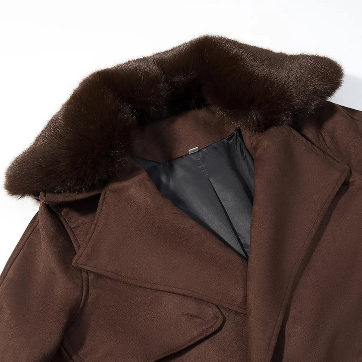 Damen nan kurze Veloursoptik-Jacke mit breitem Teddykragen und Bindegürtel Echo Archiv