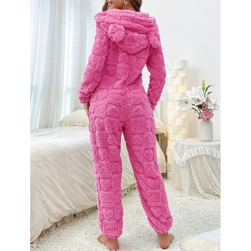 Damen Gemütlicher Fleece-Overall mit Kapuze Echoarchiv
