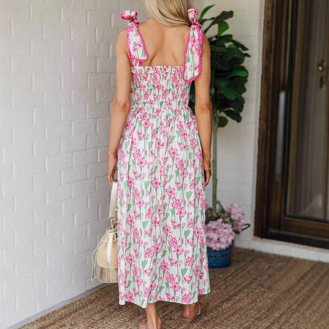 Damen Sommerkleid mit Raffung und schulterlangen Bindebändern Echo Archiv