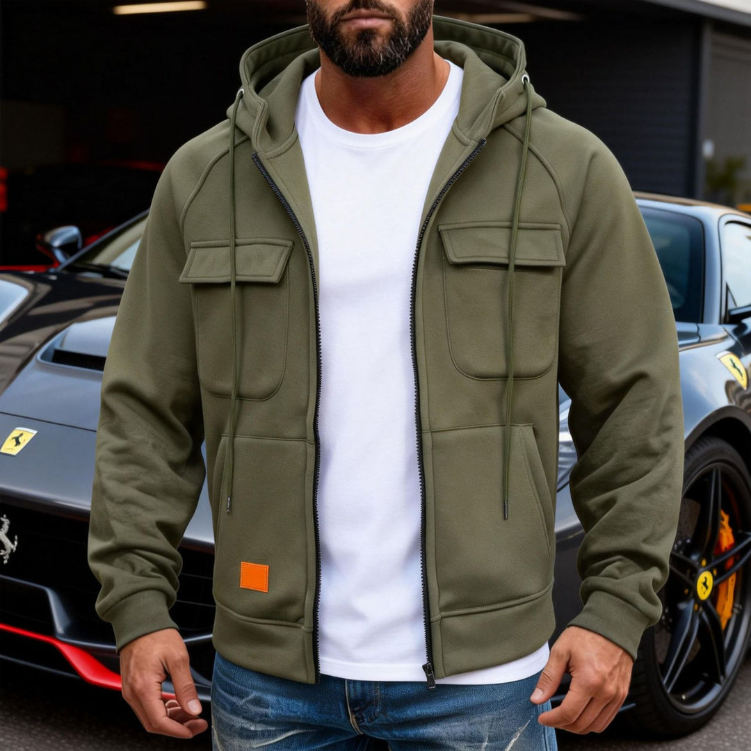 Herren Kapuzenjacke mit durchgehendem Reißverschluss, Brustklappen und moderner Slim‑Fit-Silhouette – Taviero