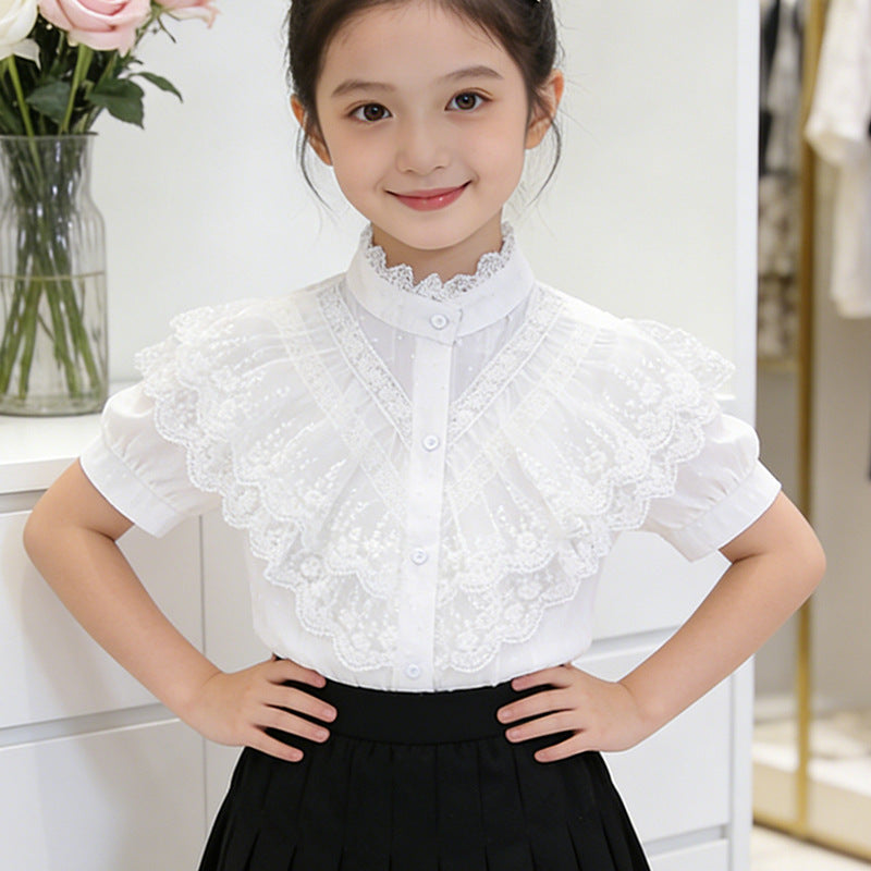 Mädchen elegante Rüschenbluse mit Spitzenbesatz Echo Archiv