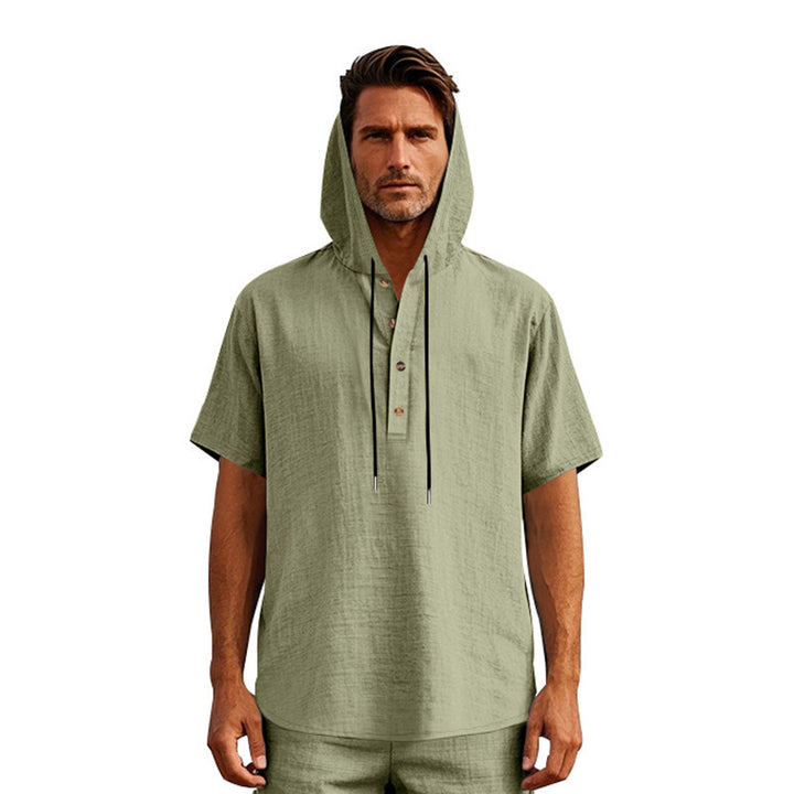 Herren lässiges Kapuzenshirt mit Knopfleiste und atmungsaktiver Textur Echoarchiv