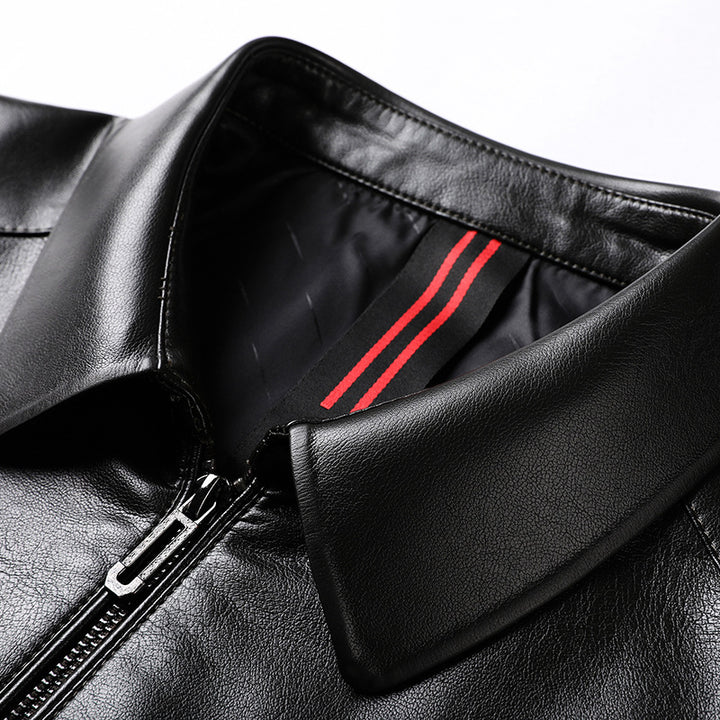 Herren Minimalistische Glattlederjacke mit Hemdkragen und taillierter Passform Echoarchiv