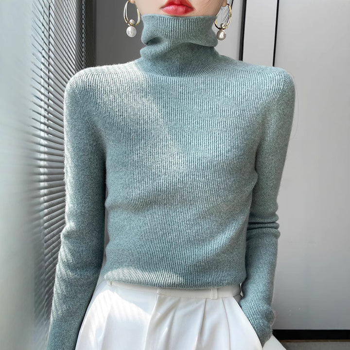 Damen Schmaler Rollkragenpullover aus Kaschmir‑Mix mit extralangem Ärmelabschluss Echoarchiv