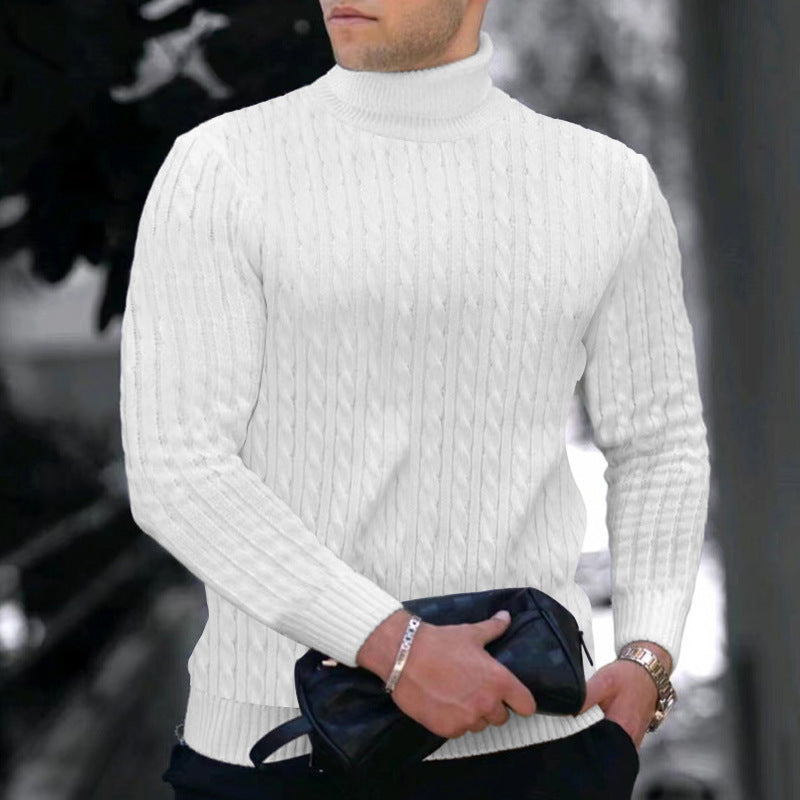 Herren eleganter Rollkragenpullover mit exquisiter Zopfmusterstruktur Echoarchiv