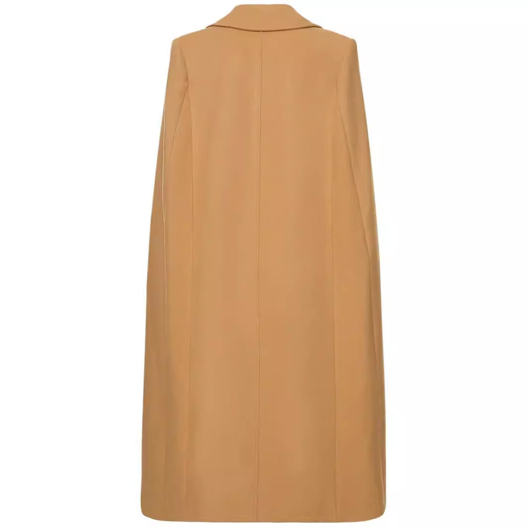 Damen Cape-inspirierter Maxilanger Mantel aus Wollmix mit schmalem Revers Echoarchiv