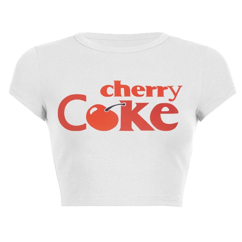 Damen Crop-Top mit kreativem Getränkedesign und figurbetontem Schnitt Echo Archiv