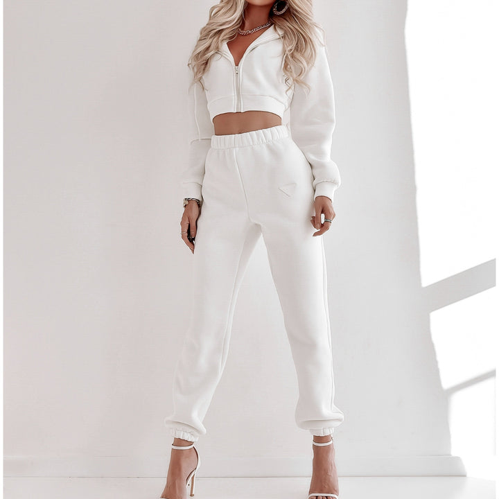 Damen nan Cropped Kapuzenjacke und High-Waist Jogginghose Set aus French Terry mit elastischem Bund Echo Archiv