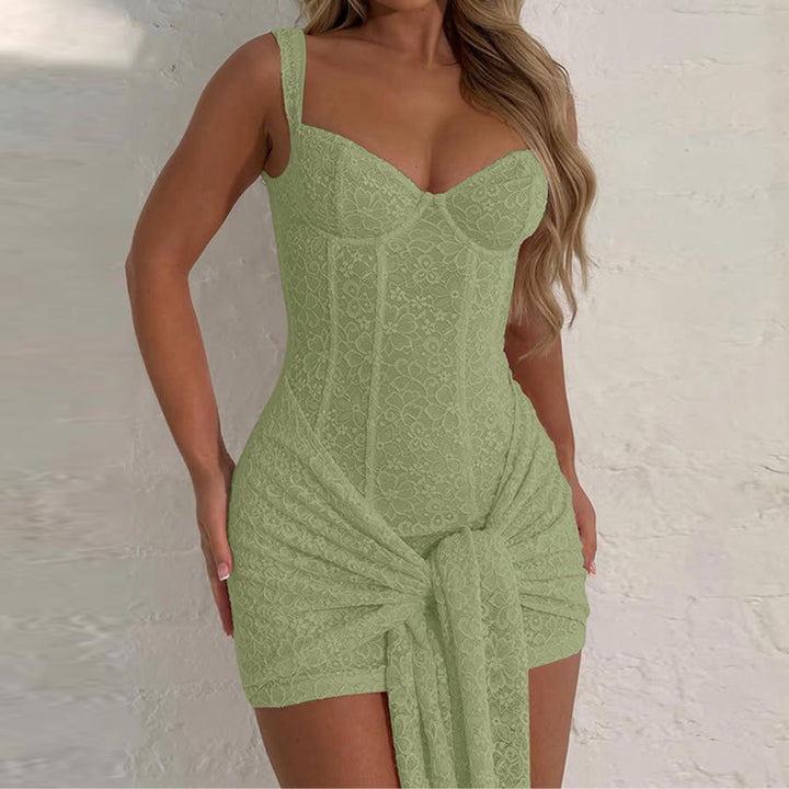 Damen Elegantes Kleid mit Spitzenverzierungen und Raffungsdetails Echo Archiv