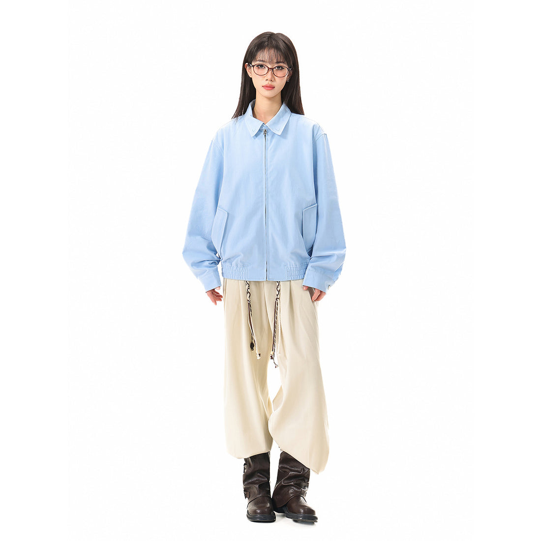 Unisex Leichte Boxy-Blousonjacke mit Hemdkragen und verdecktem Reißverschluss Echoarchiv
