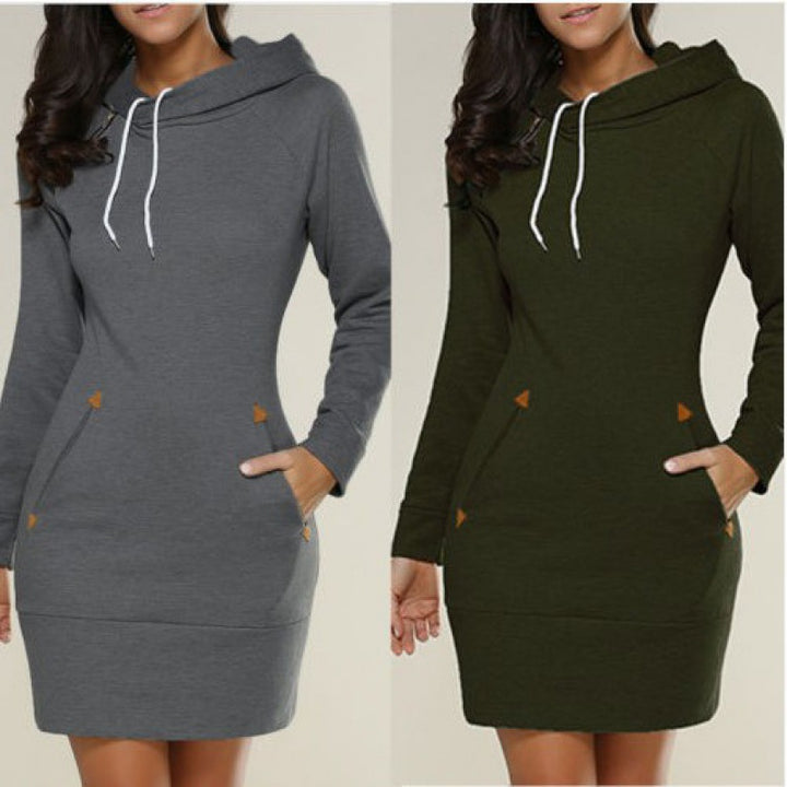 Damen Kapuzenkleid aus Sweat mit Kängurutaschen und taillierter Passform – Avérine