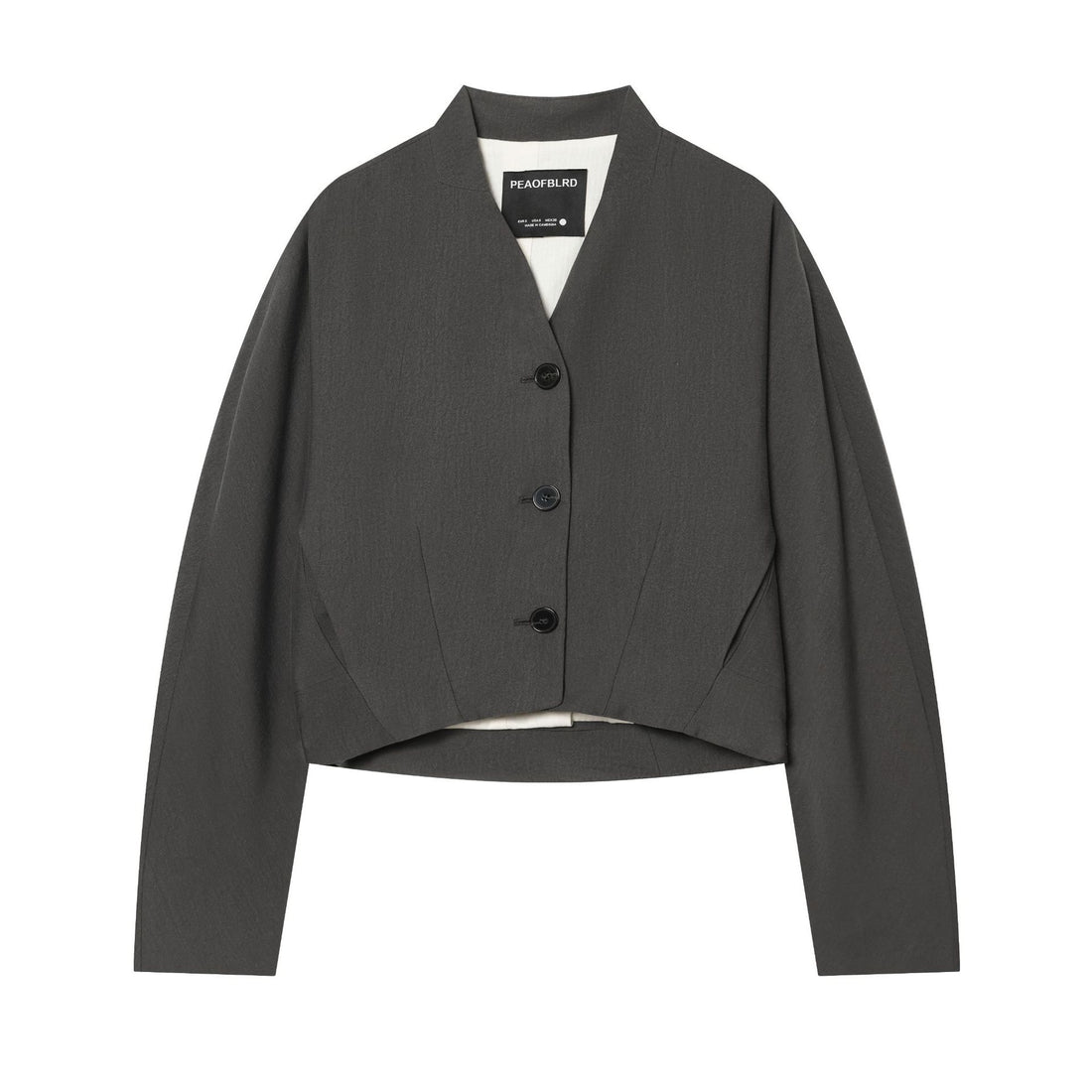 Damen taillierter Cropped-Blazer mit V-Ausschnitt, entwurfsnahtiger Formgebung und dreiknopfverschluss – Valéne