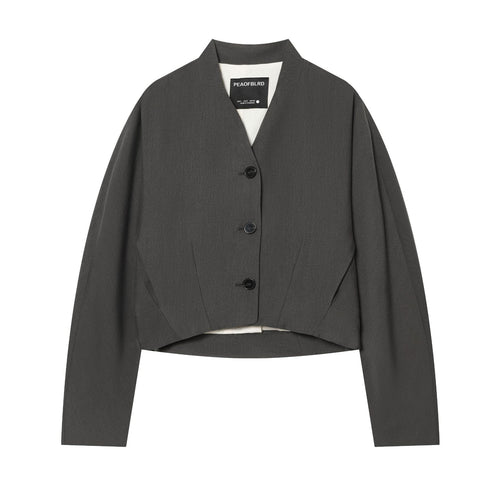 Damen taillierter Cropped-Blazer mit V-Ausschnitt, entwurfsnahtiger Formgebung und dreiknopfverschluss – Valéne
