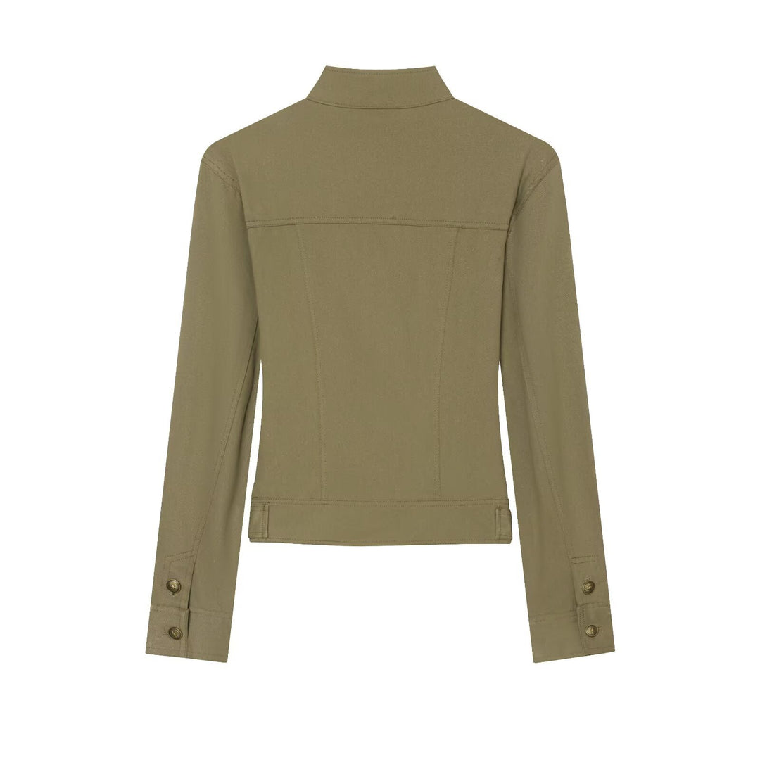 Damen Militärinspirierte taillierte Feldjacke mit Stehkragen und Zierknopfleisten Echo Archiv