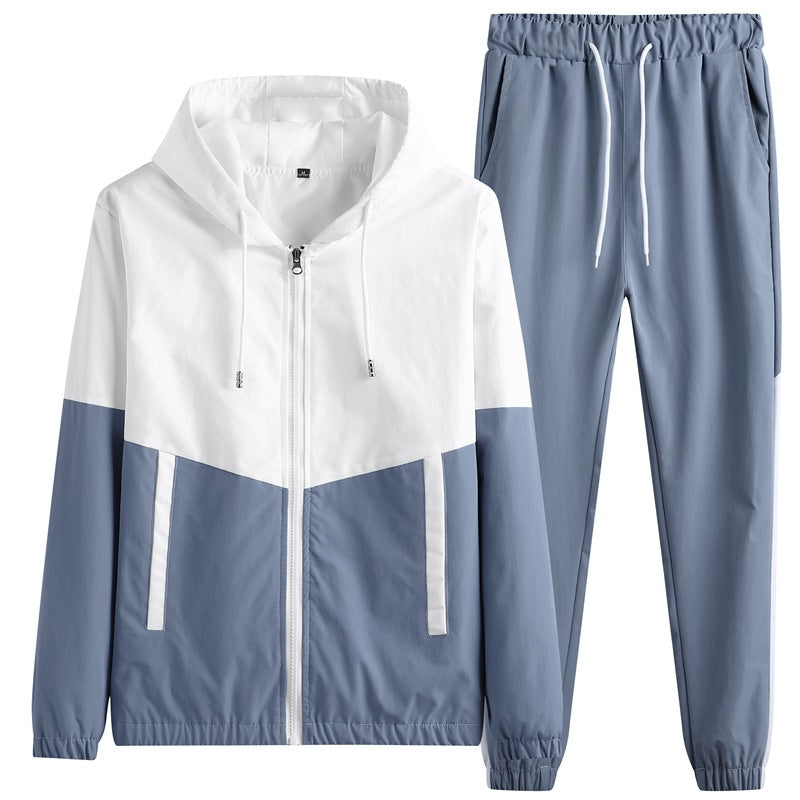 Herren Leichtes Colorblock-Trackset mit Kapuzen‑Windjacke und konischer Jogginghose Echoarchiv