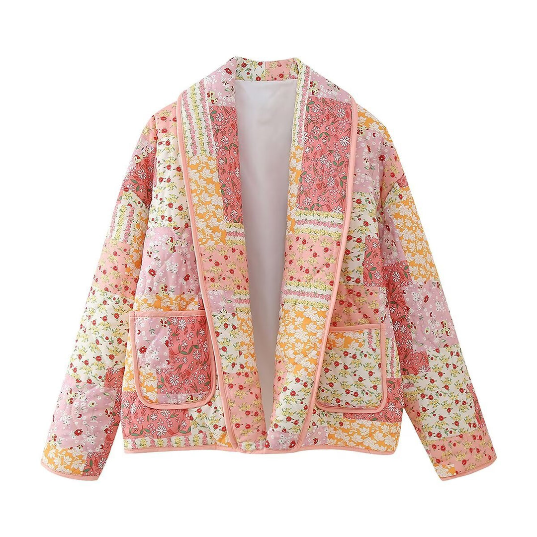 Damen nan gesteppte Patchwork-Quiltjacke mit Reverskragen und aufgesetzten Taschen Echo Archiv