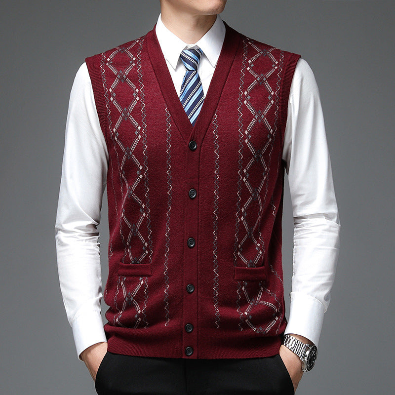 Herren elegante Strickweste mit Rautenmuster und Schalkragen Echoarchiv