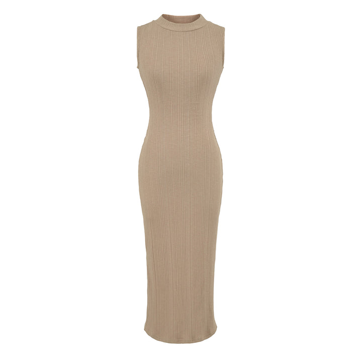 Damen Midikleid in Rippstrick, ärmelloses Slim‑Fit mit Stehkragen Echoarchiv