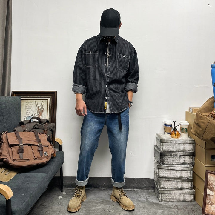 Herren Lässige Denim-Hemdjacke mit Streifen Echo Archiv