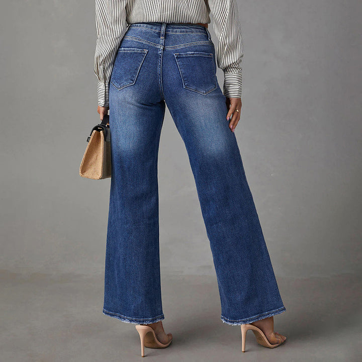 Damen High-Waist Denim-Schlaghose mit weitem Bein und leichter Vintage-Waschung Echo Archiv