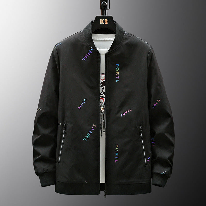 Herren Modische Bomberjacke mit Schriftzügen Echo Archiv