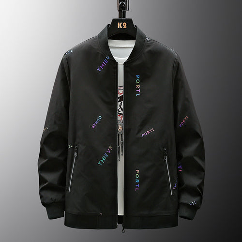 Herren Modische Bomberjacke mit Schriftzügen Echo Archiv