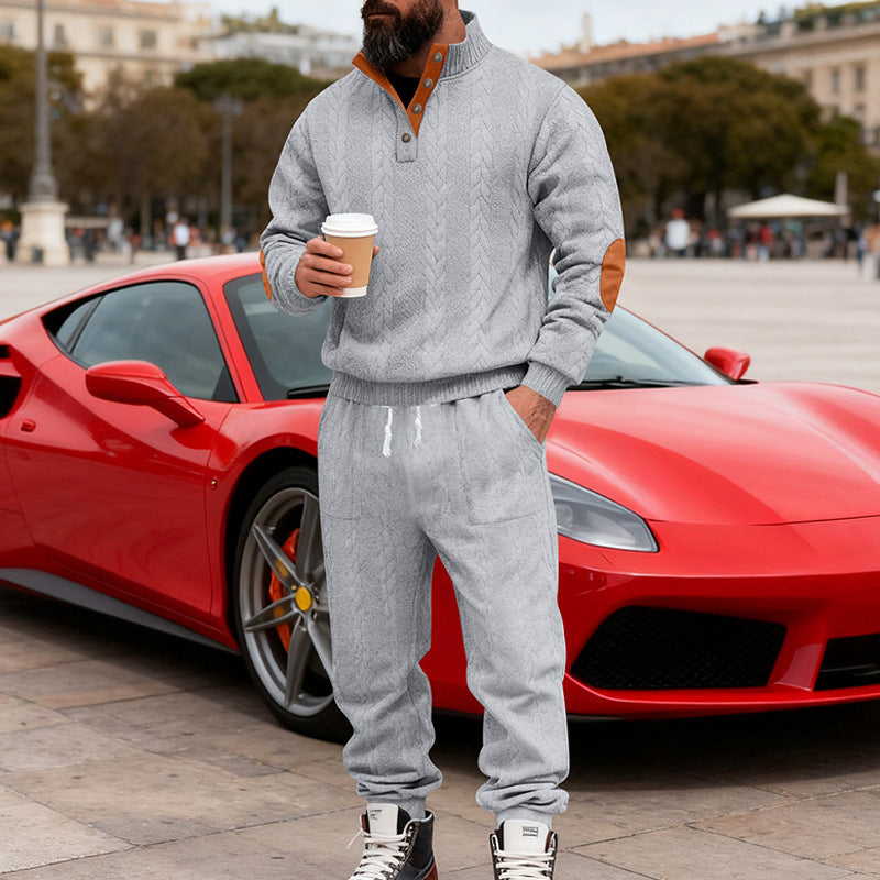 Herren Strick-Jogginganzug mit modischem Kragen und praktischen Taschen Echoarchiv