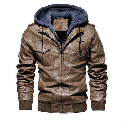 Herren Lederimitat-Fieldblouson mit innenliegendem Hoodie, Reißverschluss-Brusttaschen und Rippbündchen – Taviero