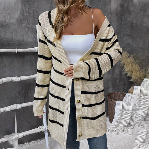 Damen Lässiger Strickcardigan mit Streifen Echo Archiv