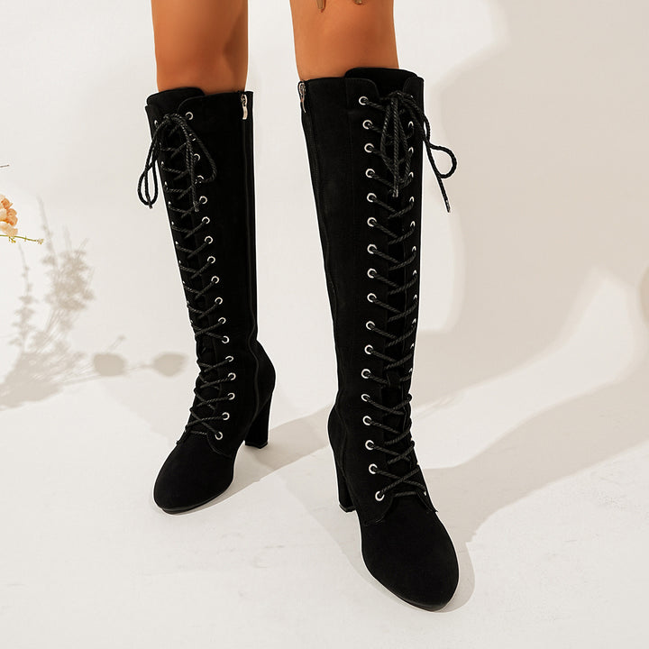 Damen Elegante Overkneestiefel mit Schnürdetail Echo Archiv