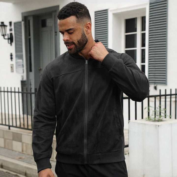 Herren Leichte Bomberjacke im Velours-Look mit Reißverschluss und Rippbündchen Echoarchiv