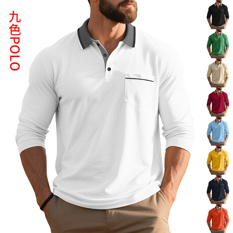 Herren Langarm Poloshirt mit modischem Kragen und Brusttasche Echoarchiv