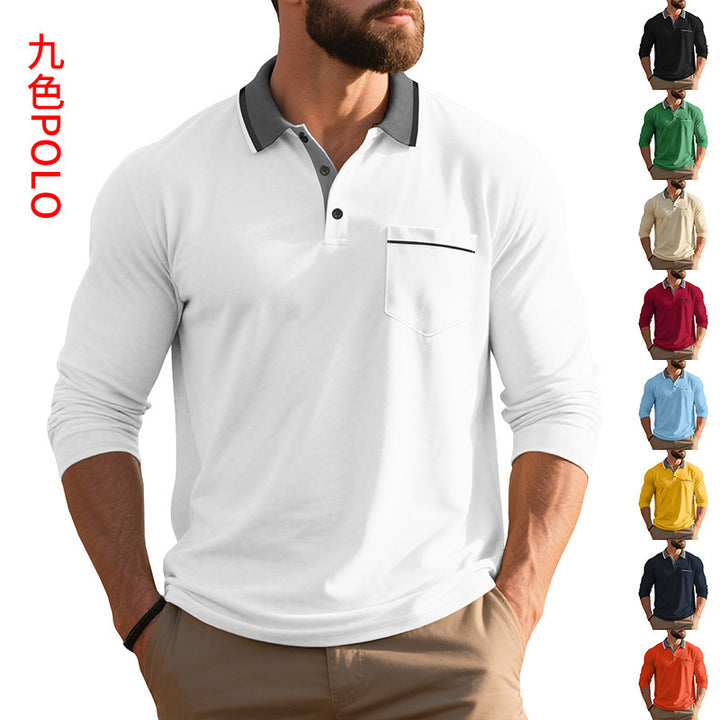 Herren Langarm Poloshirt mit modischem Kragen und Brusttasche Echoarchiv